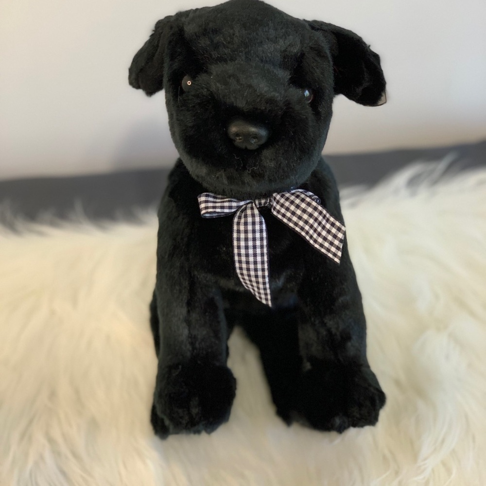 Ty (18) Black Plush Dog with Checkered Bow Luke
